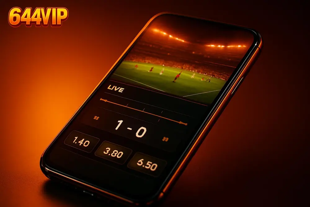 644VIP Football Betting — a smartphone showing live football match statistics and betting odds